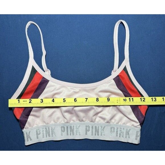 PINK Victorias Secret Sports Bra XS Multicolor Stripe Logo Band Bralette - Picture 3 of 10
